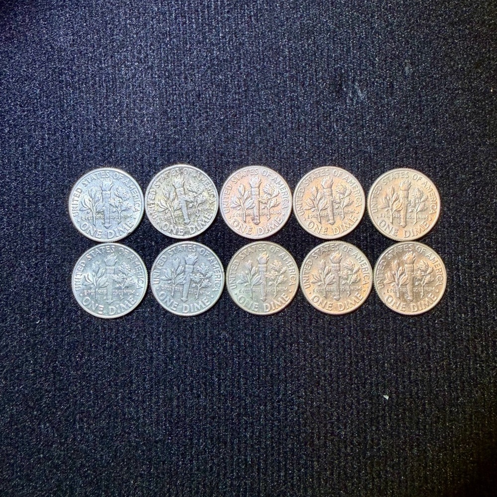 Lot of 10 x pre-1964 Silver Dimes! Roosevelt silver dimes - Picture 2 of 2